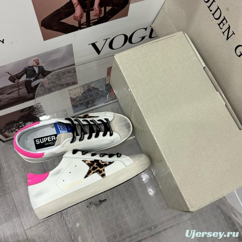 2025 Women GGDB White Pink Leopard Print Leather Sneakers MJ00260