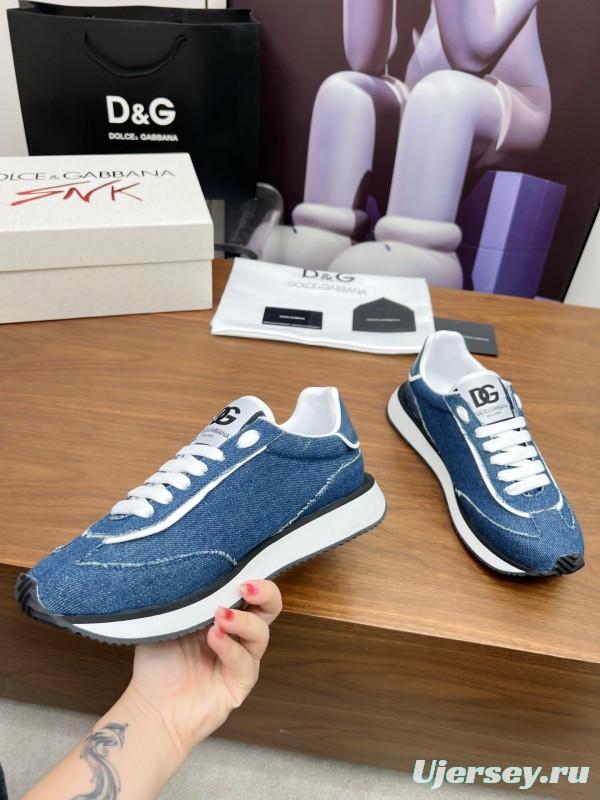 2025 Unisex Dolce & Gabbana Blue Denim Leather Sneakers LY00300