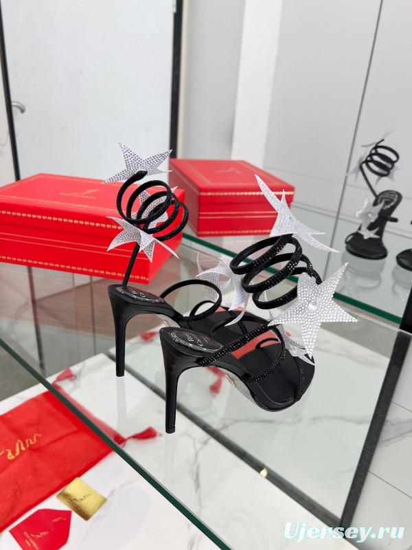 2025 Women RC Black Silk Crystal Star High Heel Sandals LY00340