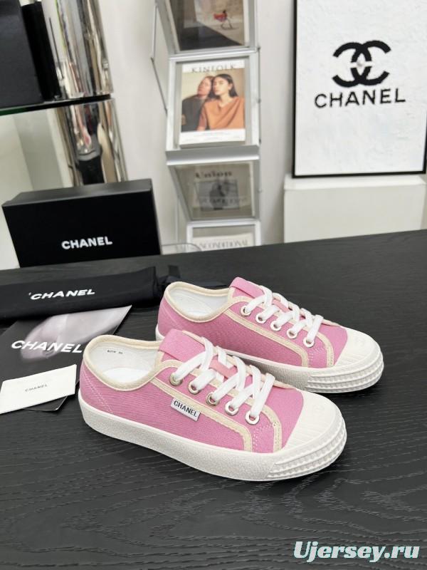 2025 Women Chanel Pink Canvas Sneakers
