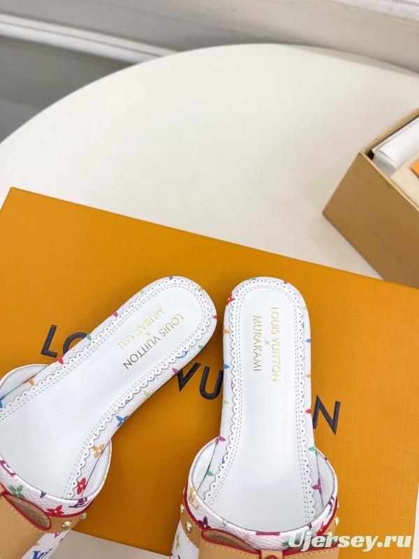 2025 Women Louis Vuitton White Multicolor Leather Slippers KFY00290
