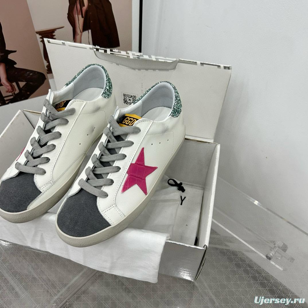 2025 Women GGDB White Pink Grey Glitter Leather Suede Sneakers