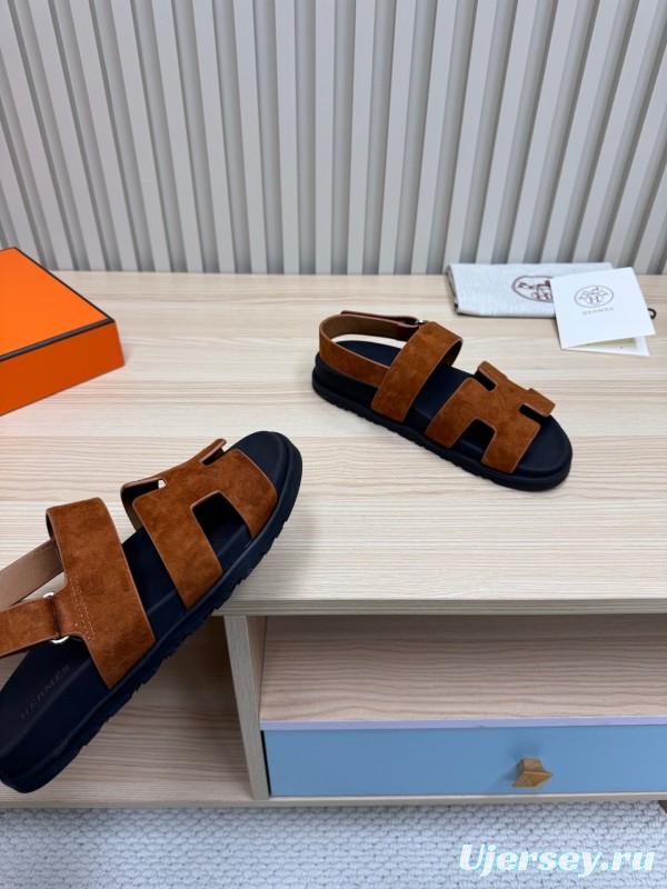 2025 Women Hermès Brown Suede Leather Sandals