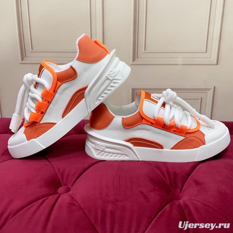 2025 Unisex Dolce & Gabbana Orange White Mesh Leather Sneakers