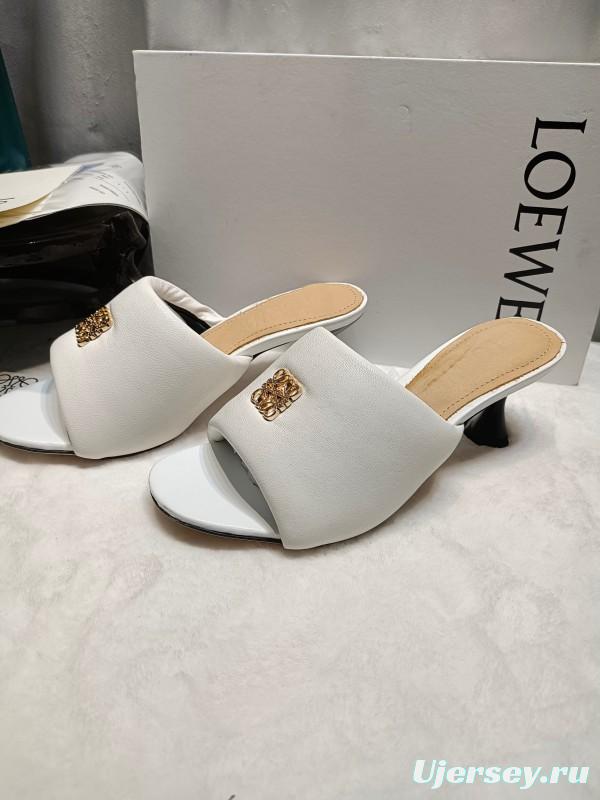 2025 Women Loewe White Leather Slide Heels LY00270