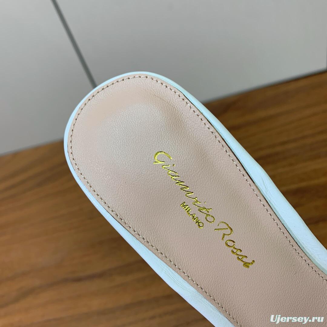 2025 Women Gianvito Rossi White Leather Pointed Toe High Heel Mule