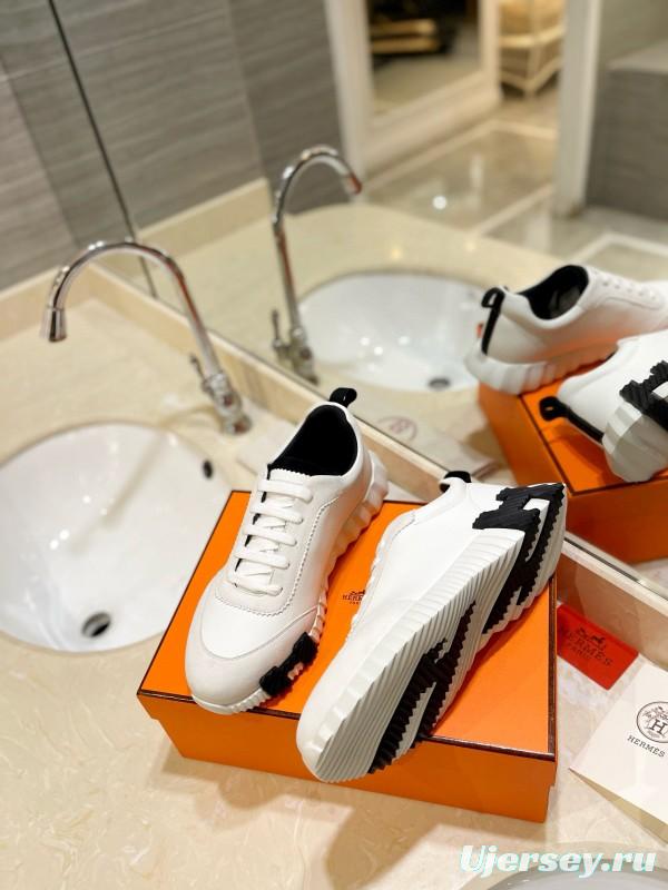 2024 Unisex Hermès White Black Silk Lambskin Rain Cloth Casual Sneakers MJ00320