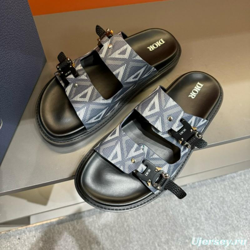 2024 Slippers Dior Grey Black Fabric Slippers MJ00200