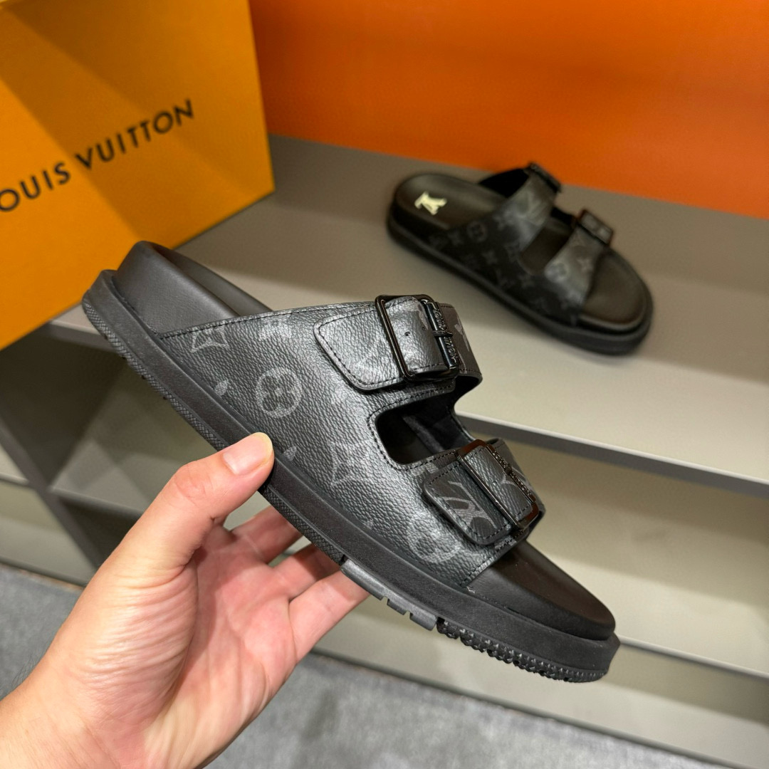 2024 Louis Vuitton Black Leather Slippers MJ00210