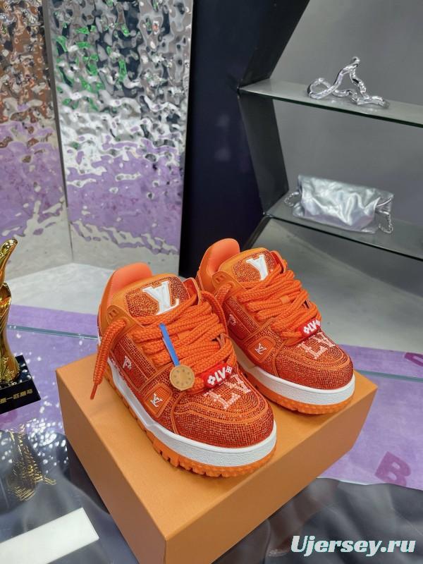 2024 Kids Louis Vuitton Orange Leather LV Trainer