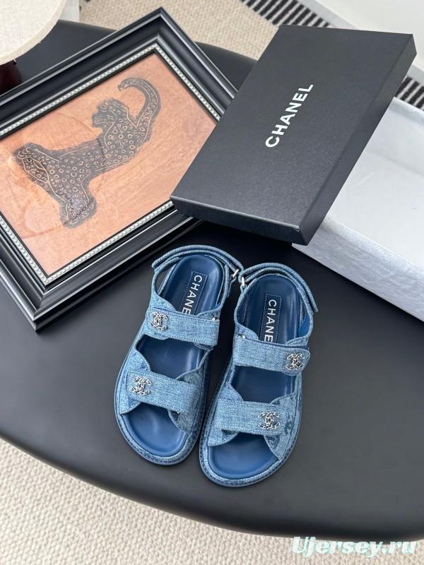 2025 Women Chanel Blue Denim Sandals LY00320
