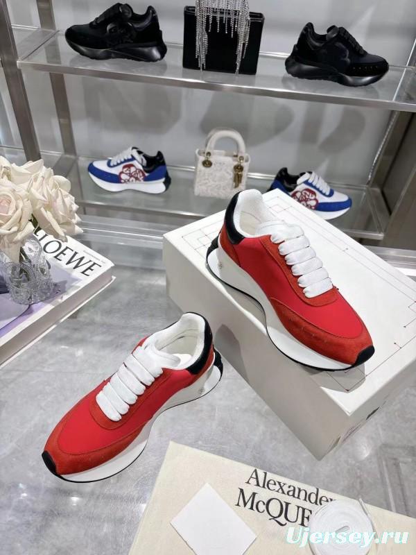 2025 Women Alexander McQueen Red Black Leather Suede Sneakers LY00340