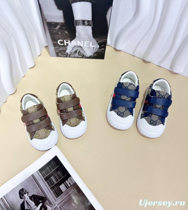 2024 Kids Gucci Brown Navy Canvas Leather Kids Shoes