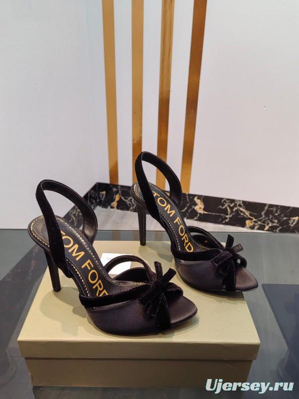 2025 Women TOM FORD Black Velvet High Heel Slingback Bow KFY00300