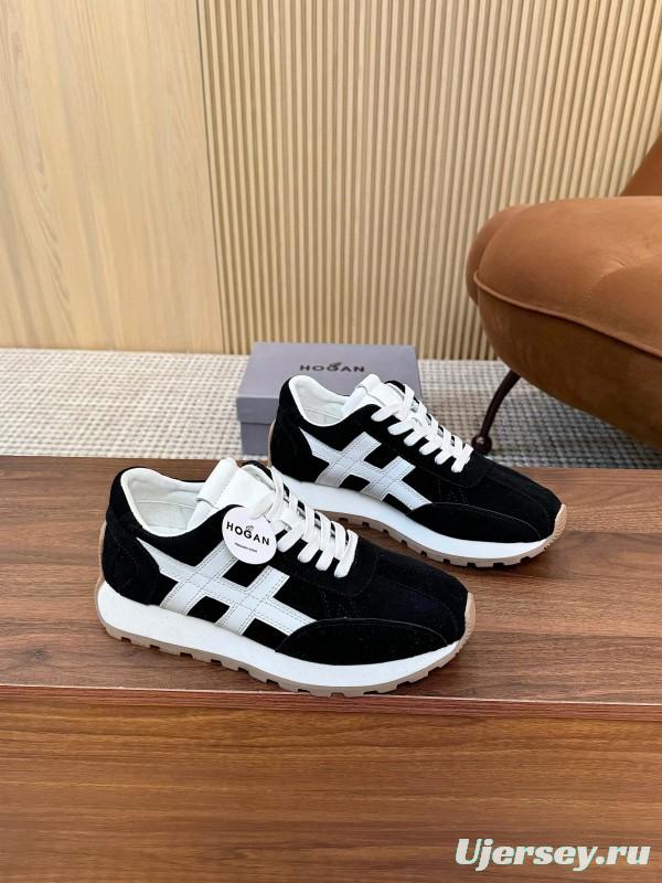 2025 Unisex HOGAN Black White Suede Leather Sneakers