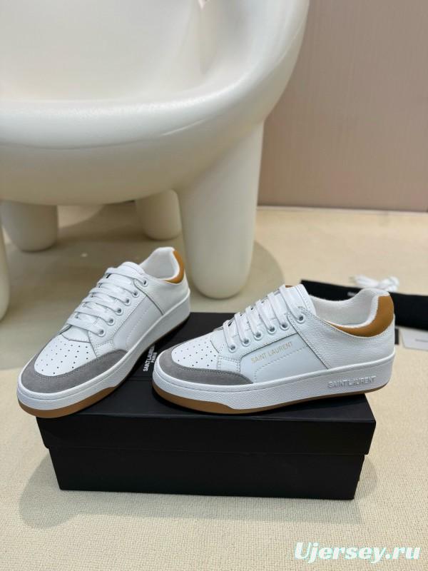 2024 Unisex Yves Saint Laurent White Grey Brown Leather Suede Sneakers