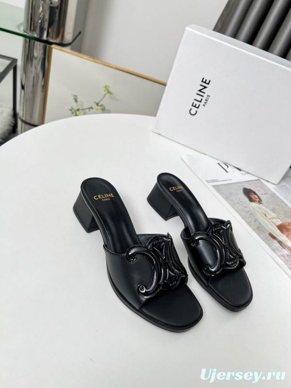2025 Women Celine Black Leather Sandals