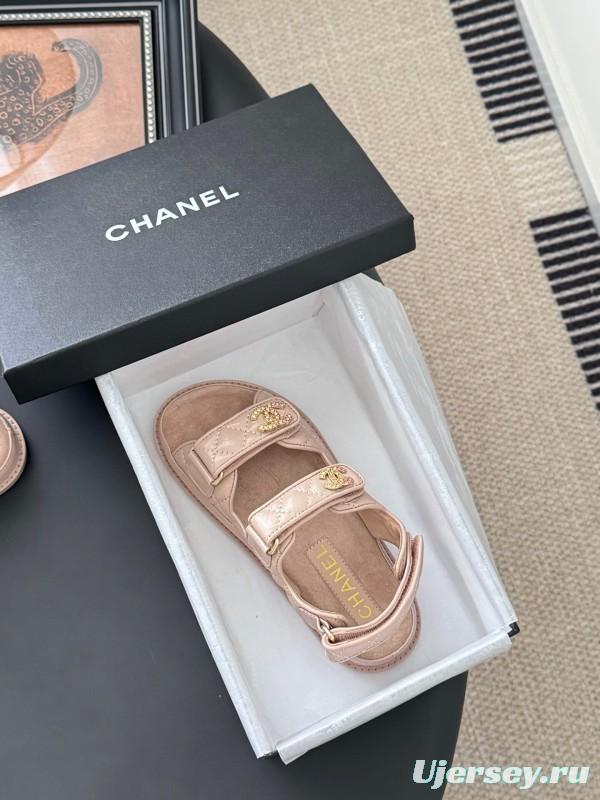 2025 Women Chanel Beige Leather Sandals LY00320