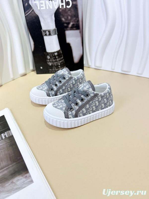 2024 Kids CHANEL Gray Beige Black Canvas Sneakers