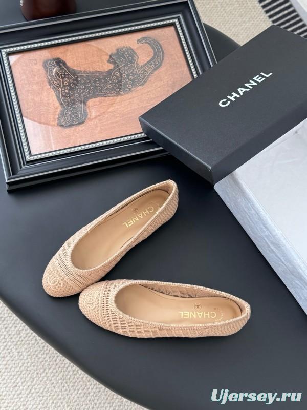 2025 Women Chanel Beige Knit Ballet Flats LY00280