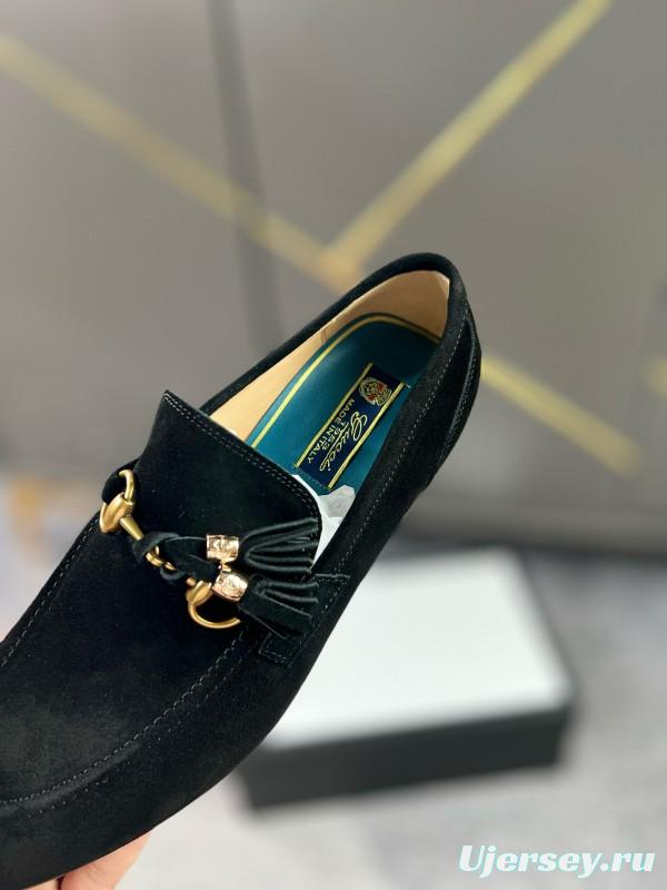 2024 Men Gucci Black Suede Leather Loafers MJ00280