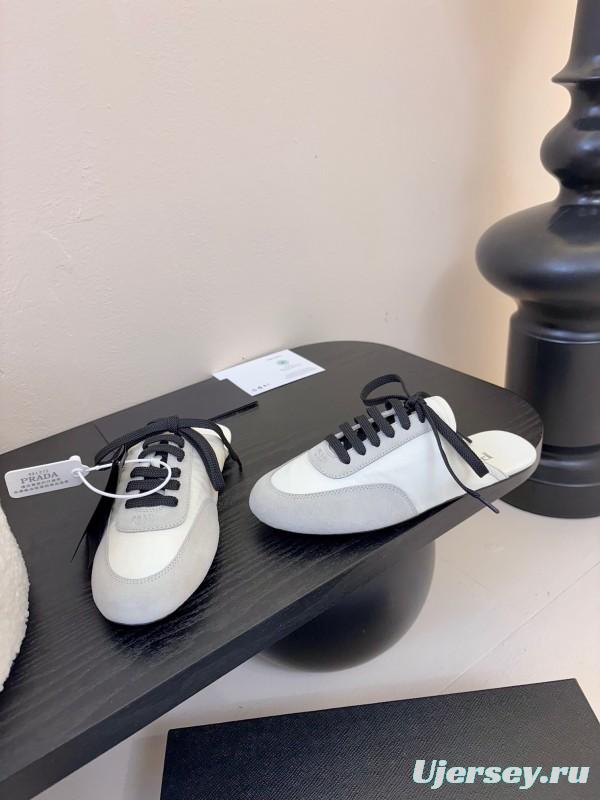 2025 Women Prada White Black Grey Suede Leather Sneaker KFY00260
