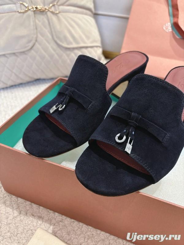2025 Women LP Navy Suede Heeled Mules