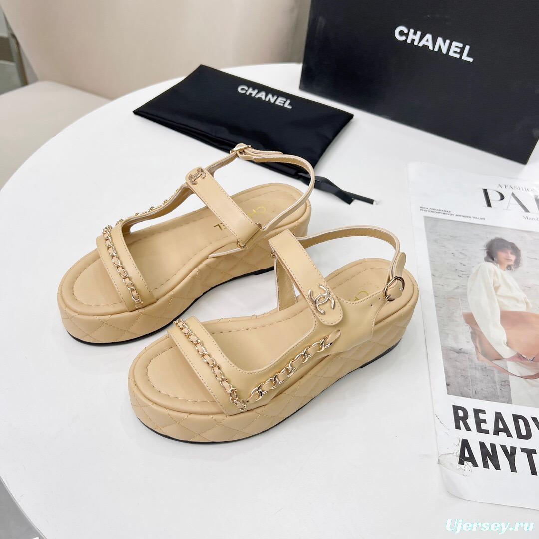 2025 Women Chanel Beige Leather Sandals LY00260