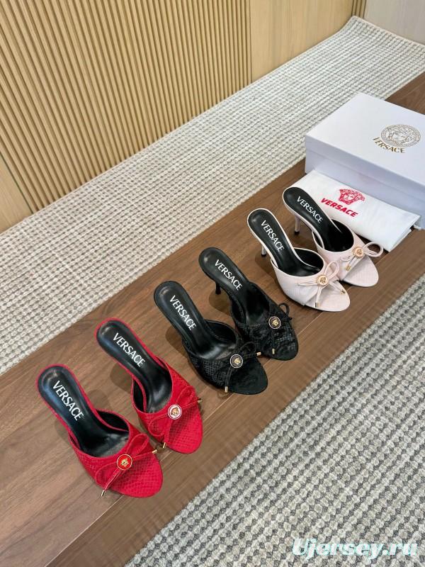 2025 Women VERSACE Black Leather Mule Heels LY00250