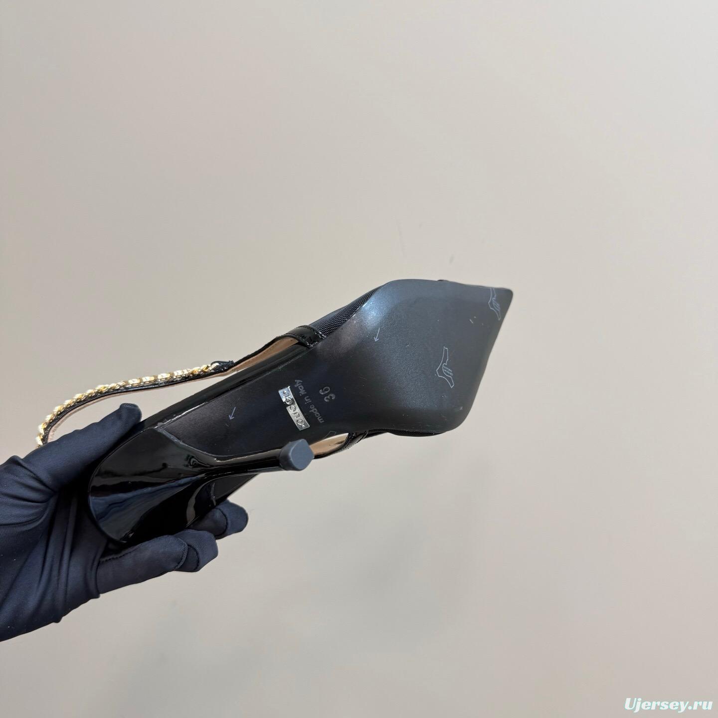 2025 Women Gucci Black Mesh Chain Strap High Heel Pumps KFY00300(F)