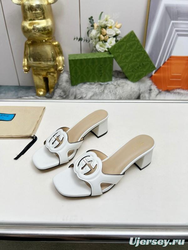 2025 Gucci White Leather Slippers MJ00190