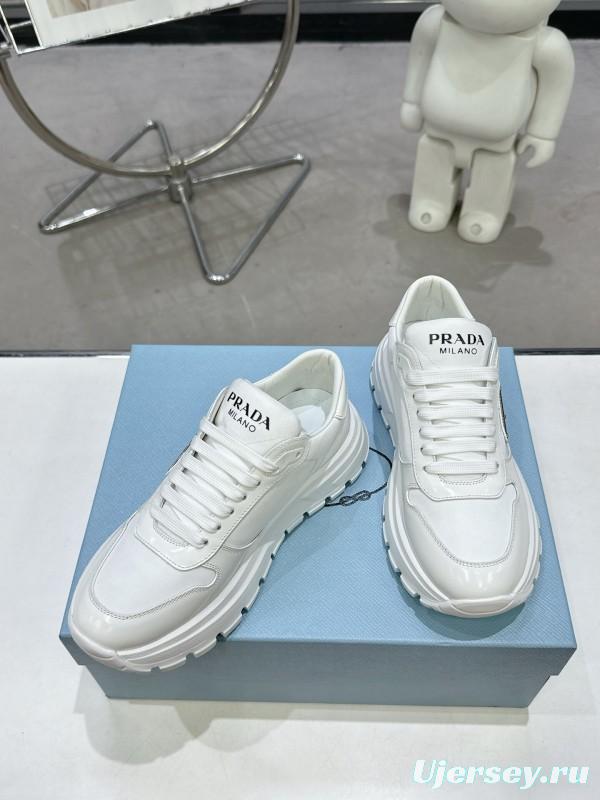2025 Women Prada White Leather Sneakers