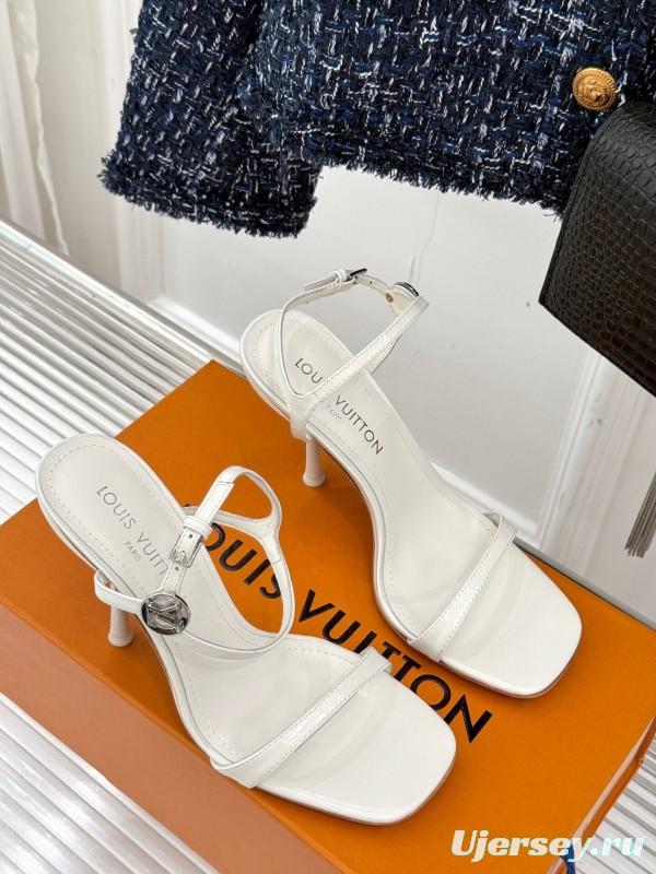 2025 Women Louis Vuitton White Leather Strappy Sandals KFY00280