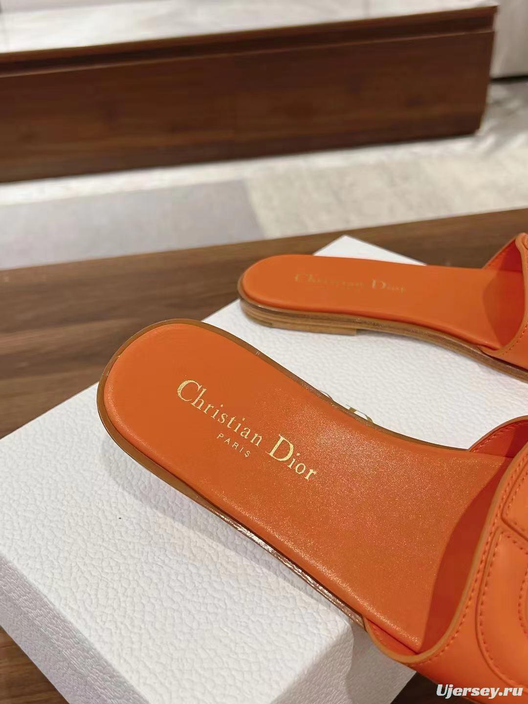 2025 Women Dior Orange Leather Slippers LY00260