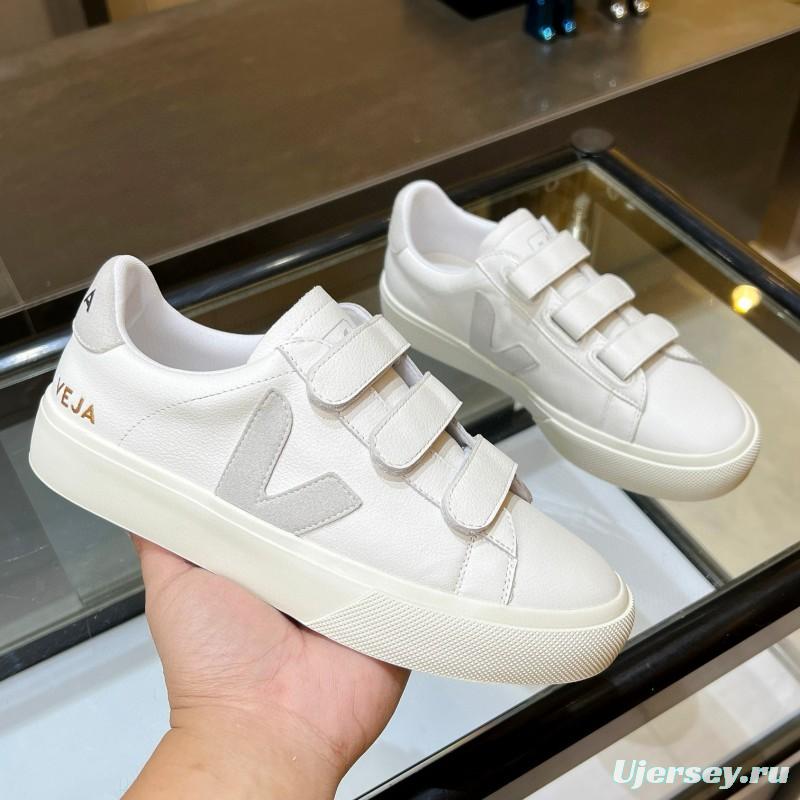 2025 Unisex VEJA White Leather Canvas Sneakers V-Logo MJ00240