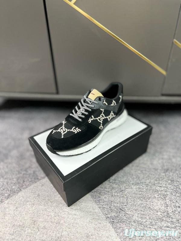 2024 Men Gucci black white fabric suede sneakers MJ00260