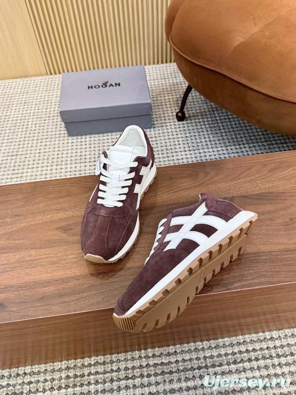 2025 Unisex HOGAN Burgundy White Suede Leather Sneakers