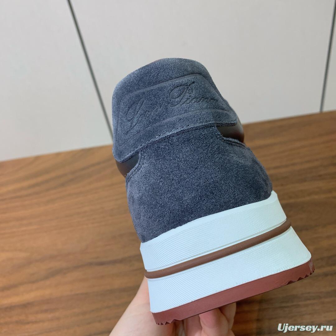 2025 Unisex Le Parmentier Grey Blue Suede Leather Sneakers LY