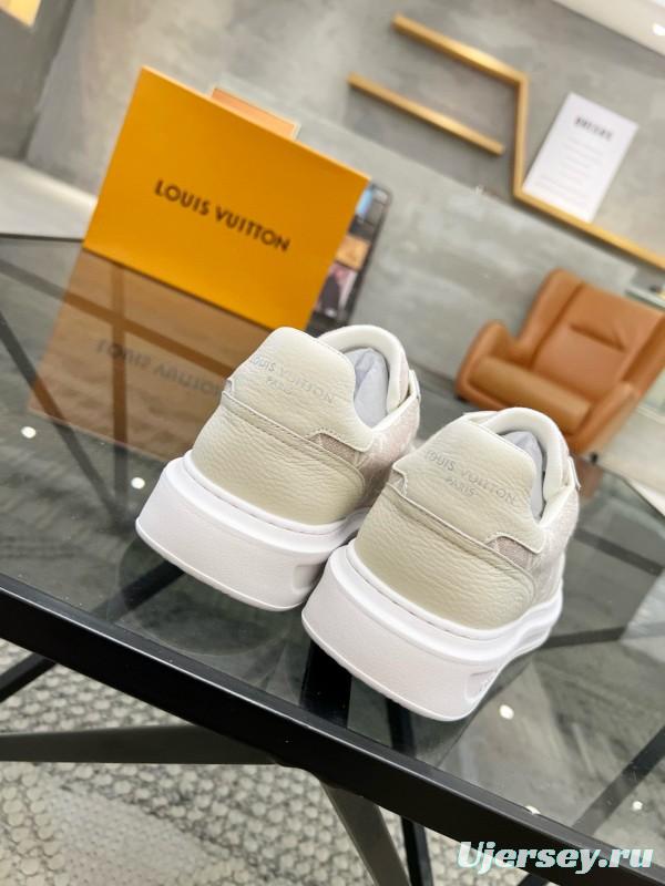 2024 Unisex Louis Vuitton Beige White Leather Mesh Sneakers MJ00400
