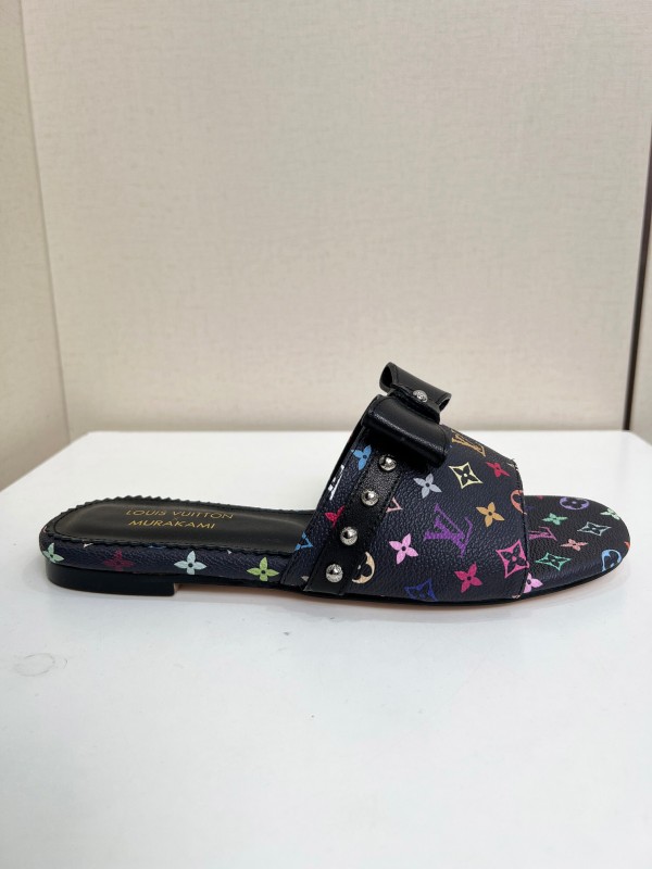 2025 Women Louis Vuitton Multicolor Leather Slippers Monogram LY00200