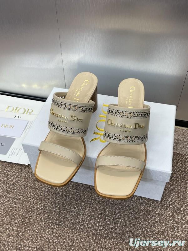 2025 Women Dior Beige Leather Slippers KFY00310
