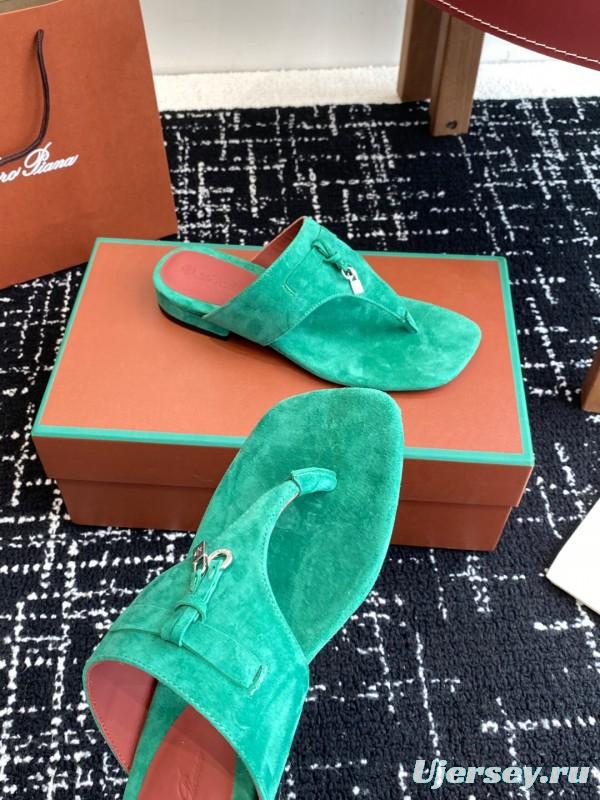 2025 Women Le Parmentier Green Suede Slippers KFY00280