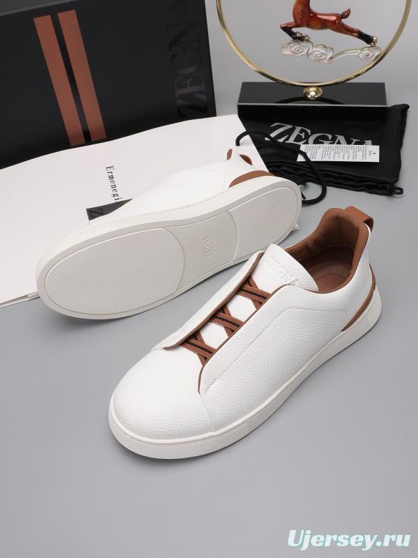 2024 Men Ermenegildo Zegna White Brown Leather Sneakers MJ00240