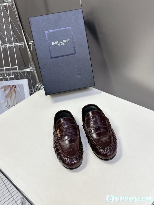 2025 Women Yves Saint Laurent Dark Brown Leather Loafers