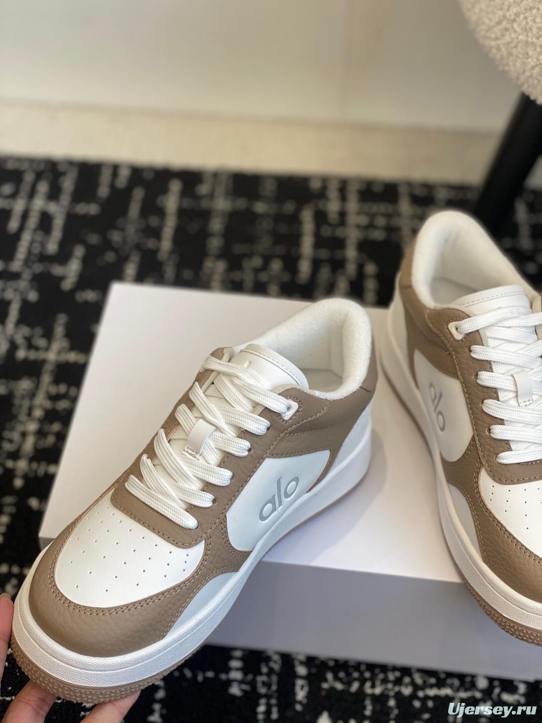 2025 Women Alo White Brown Leather Sneakers KFY00280