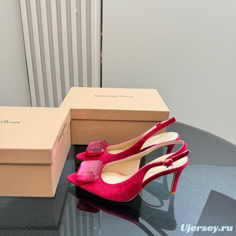 2025 Women Gianvito Rossi Red Velvet Slingback Pumps KFY00300