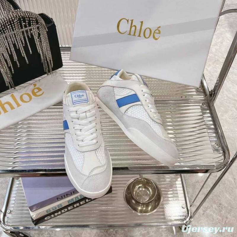 2025 Women Chloé White Blue Mesh Leather Casual Sneakers LY00280