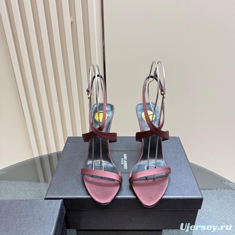 2025 Women Yves Saint Laurent Burgundy Suede Wedge Sandals Elegant Strappy Design KFY00290 (F)