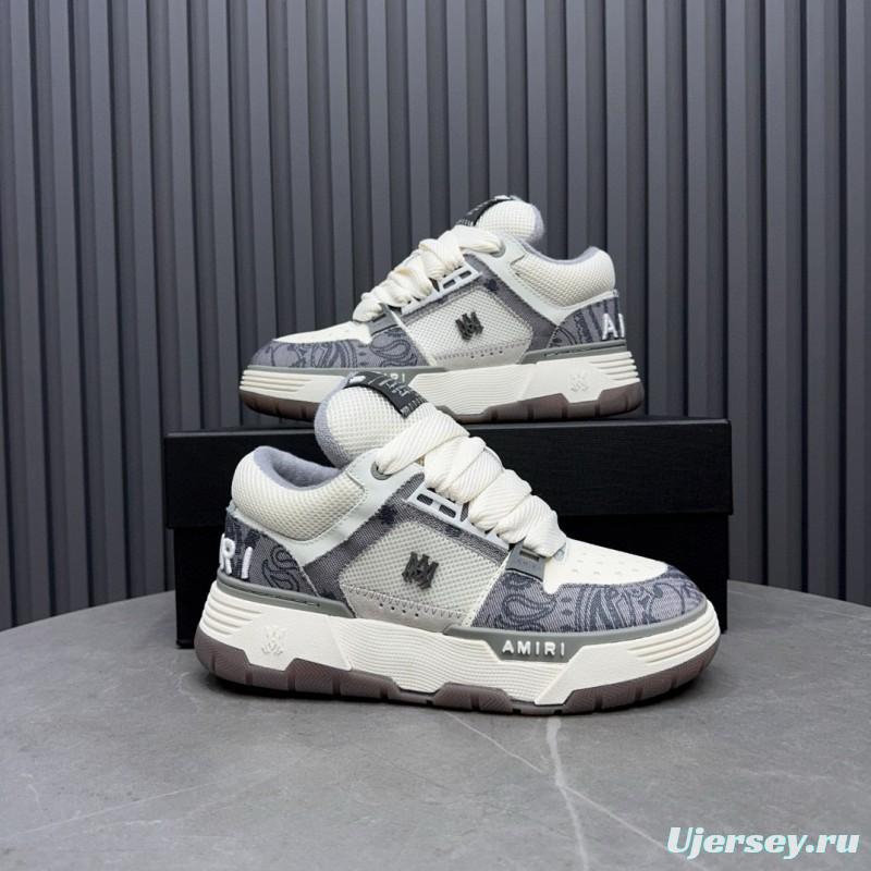 2024 Unisex Amiri White Grey Mesh Leather Sneakers MJ00360