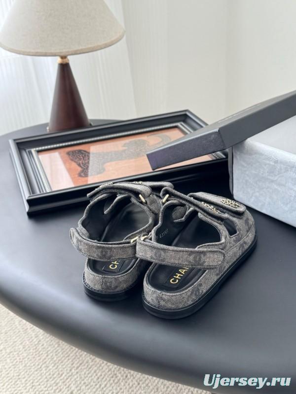 2025 Women Chanel Black Fabric Sandals LY00320